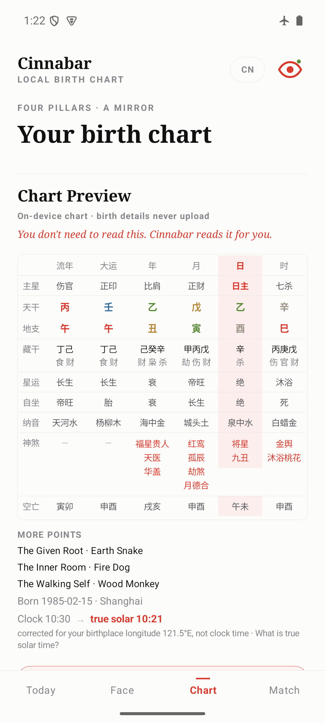 Cinnabar BaZi birth chart