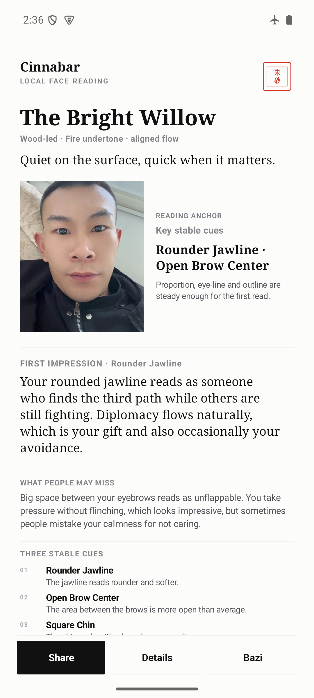 Cinnabar face reading result